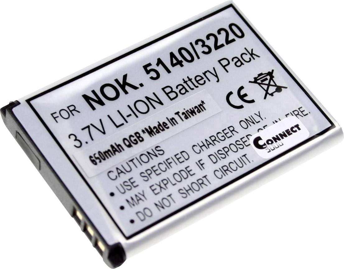 Batéria pre NOK. 5140/3220, 3,7V Li-Ion, 650mAh. Bezpečnostné opatrenia: Používať len špecifikované nabíjačky, zabrániť skratu. Vyrobené na Taiwane.