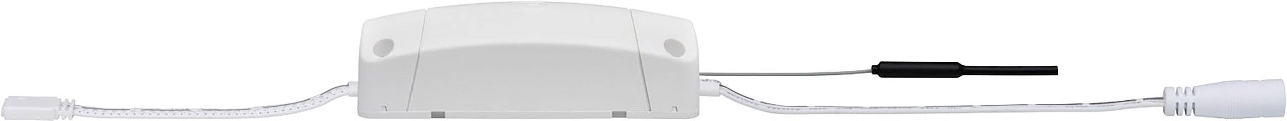 Biele elektrické zariadenie s dvoma káblami, jeden na každej strane, v minimalistickom dizajne.