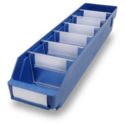 Modrý triedený box s deviatimi priehradkami na uskladnenie, vyrobený z plastu, obdĺžnikového tvaru. Ideálny do kancelárie alebo dielne.