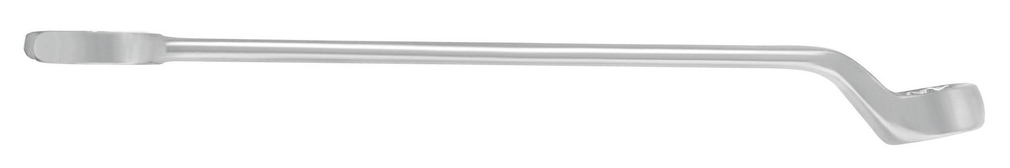 Strieborná páčidlo s dvoma sploštенými koncami; jeden priamy, druhý zakrivený. Nástroj na pákovacie a demolačné práce.