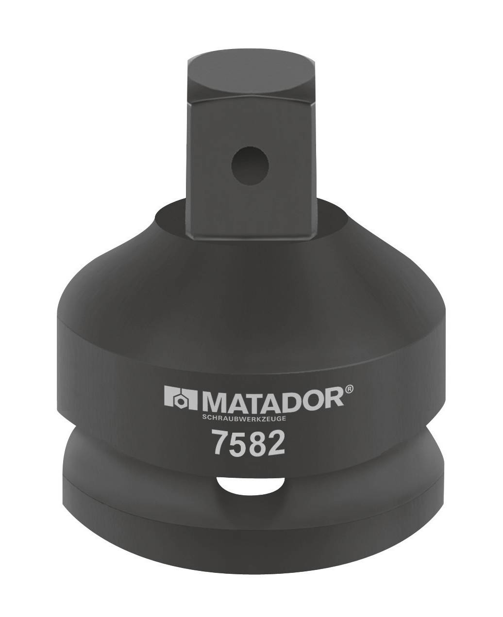 Tmavosivý adaptér od spoločnosti Matador so sériových číslom 7582, používaný pre skrutkovacie nástroje.