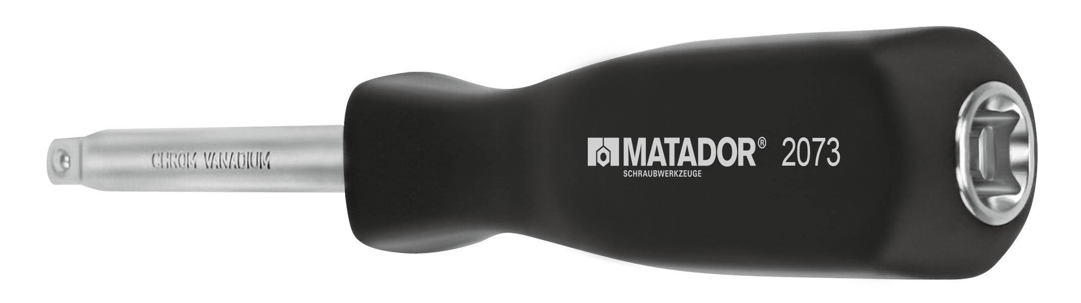 Čierny rukoväť skrutkovača Matador, model 2073, so striebornou hlavicou.