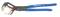 Kliešte s modrými rukoväťami a nastaviteľným kĺbom sú otvorené. Vhodné na uchopenie a držanie guľatých predmetov.
