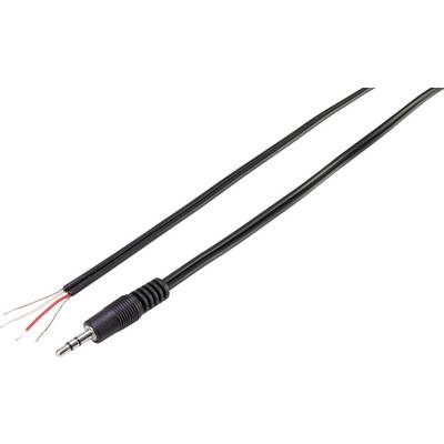 Čiernobiely audioकábel s 3,5 mm jack konektorom vľavo, odizolované konce kábla viditeľné vpravo.