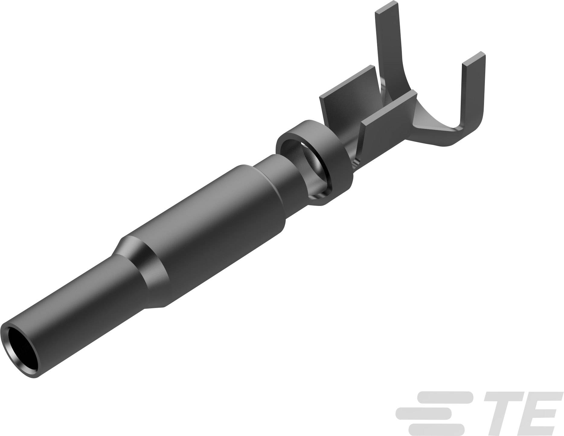 Kovový elektrický konektor v detailnom zábere, ktorý ukazuje dizajnové detaily s valcovitým zakončením a rozšírenou U-tvarovou kontaktnou oblasťou.