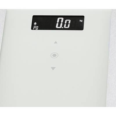 Digitálna váha s LCD displejom zobrazuje '0,0 kg'. Displej má symboly pre rozpoznanie používateľa.