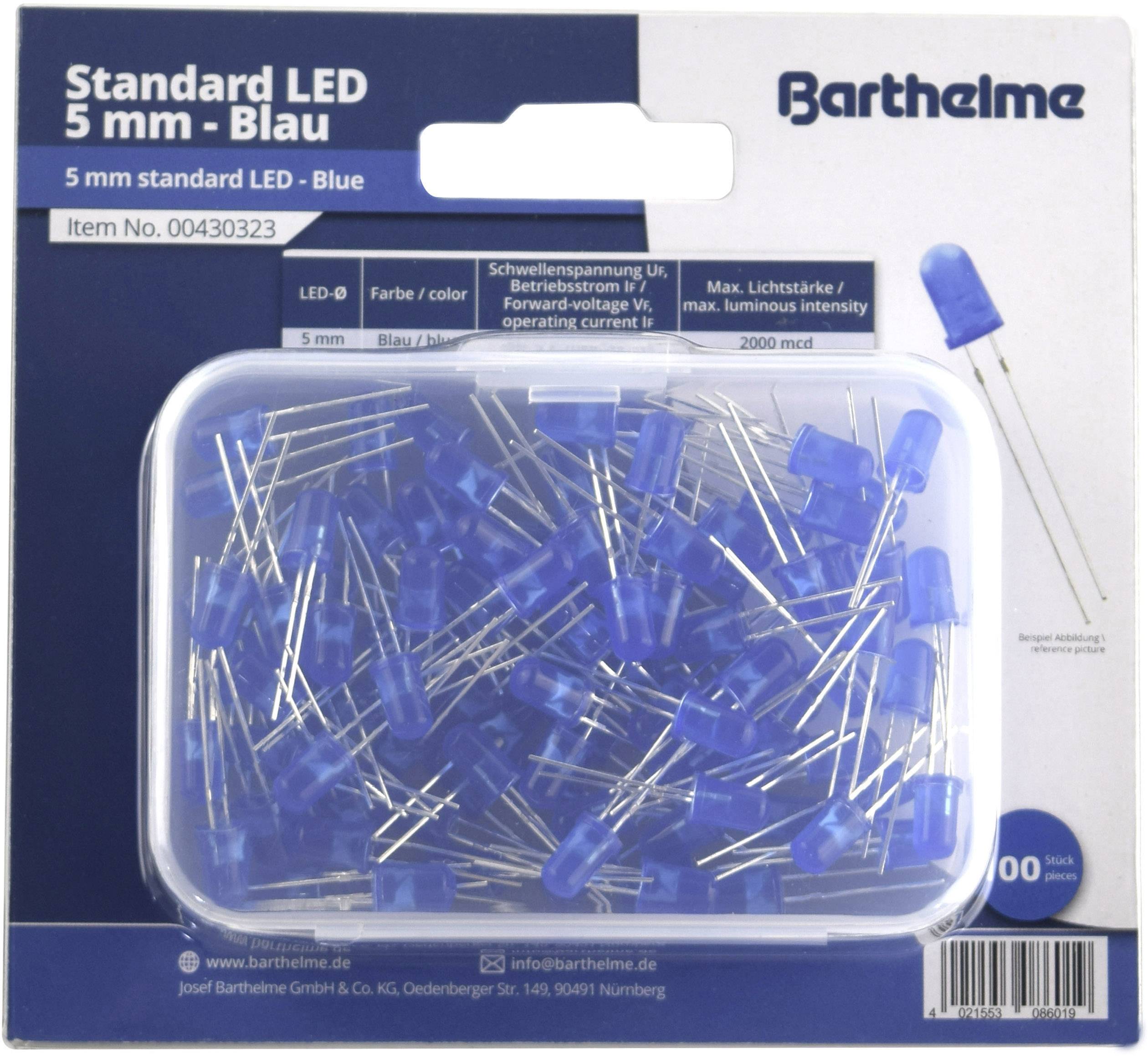 Barthelme LED sortiment  modrá guľatý 5 mm 2000 mcd 35 ° 20 mA 3 V