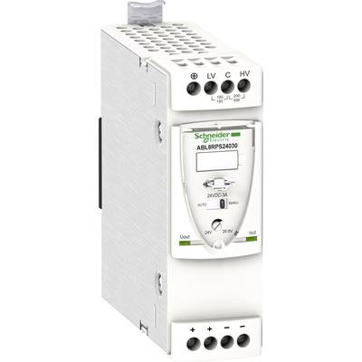 Napájací zdroj od Schneider Electric s modelovým označením ABL8RPS24030, zobrazuje ovládacie prvky a pripojenia pre elektrické inštalácie.