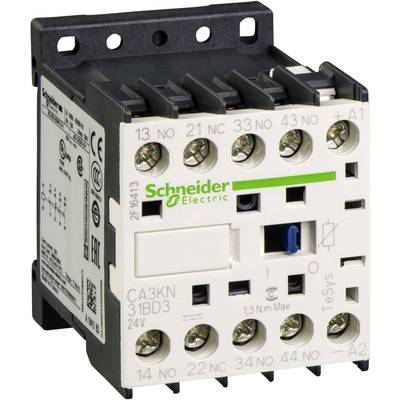 Elektrický stykač od Schneider Electric s viacerými prípojkami a označenými svorkami, používaný pre riadenie.