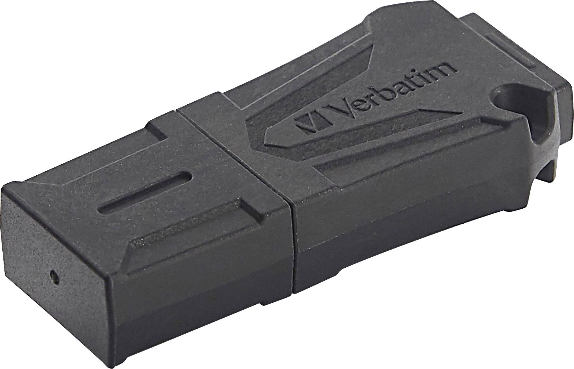 Čierny USB kľúč od Verbatim s obdĺžnikovým, robustným dizajnom a uzatvárateľným krytom.
