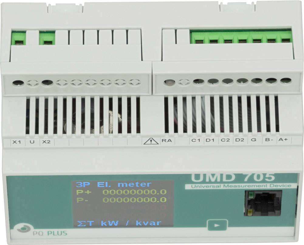 Elektronické meracie zariadenie UMD 705 s displejom a prípojnými zásuvkami na monitorovanie elektrických parametrov.