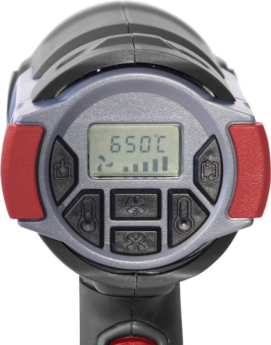 Digitálny teplomer ukazuje '650°C'. Má displej s tlačidlami na ovládanie a nastavenia.