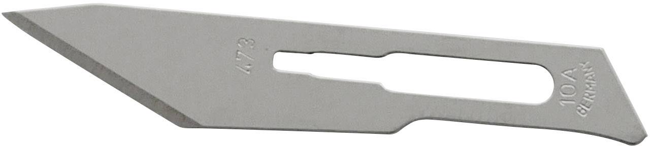 Chirurgický nôž z ocele s ostrým hrotom, vhodný pre presné rezy v medicínskych alebo remeselných aplikáciách.