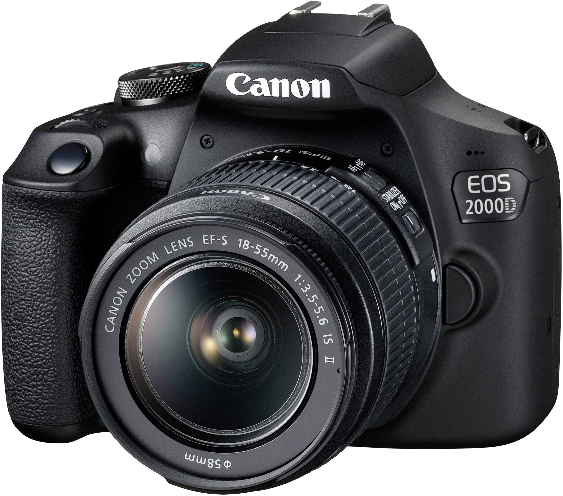 Canon EOS-2000D Digitale spiegelreflexcamera Incl. EF-S 18-55 mm IS II lens 24.1 Mpix Zwart Optische zoeker, Met ingebouwde flitser, WiFi, Full-HD