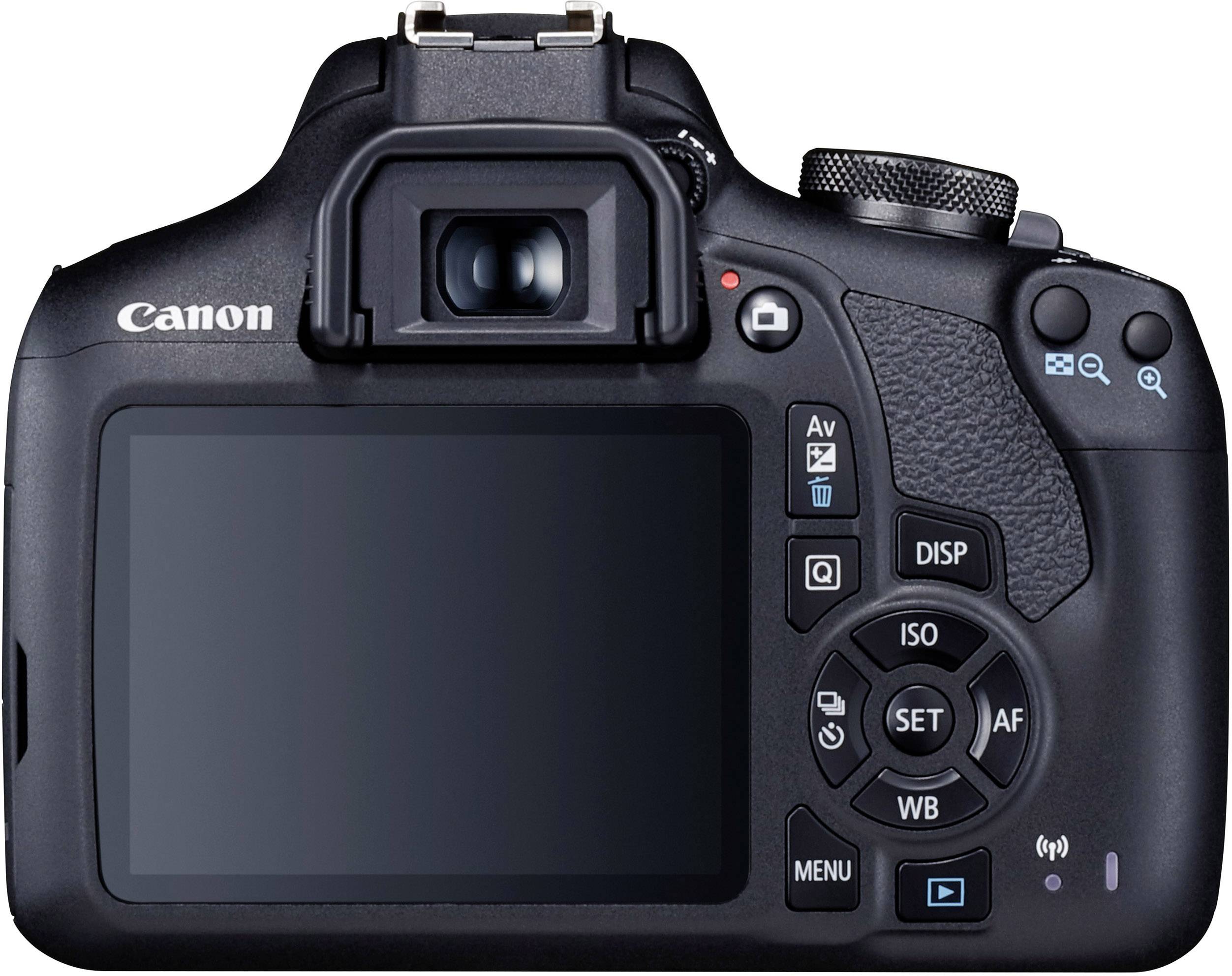 Zadný pohľad digitálneho fotoaparátu s displejom a ovládacími tlačidlami.