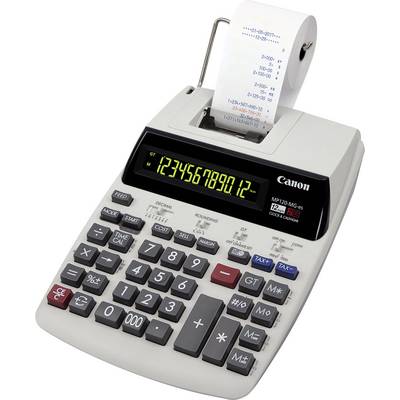 Elektronický stolový kalkulátor s tlačou, zobrazuje číselnú sériu '1234567890' na displeji. Papierový pás tlačí výsledky výpočtov.