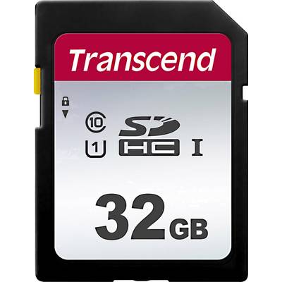 Pamäťová karta s kapacitou 32 GB, značka 'Transcend'. Obsahuje symboly rýchlosti a kompatibility.