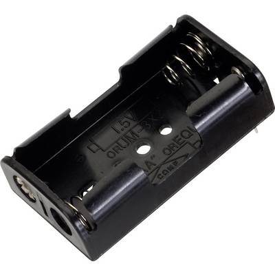 Čierny držiak batérií pre dve AA batérie s kovovými pružinami, určený na upevnenie batérií, vhodný pre elektronické DIY projekty.