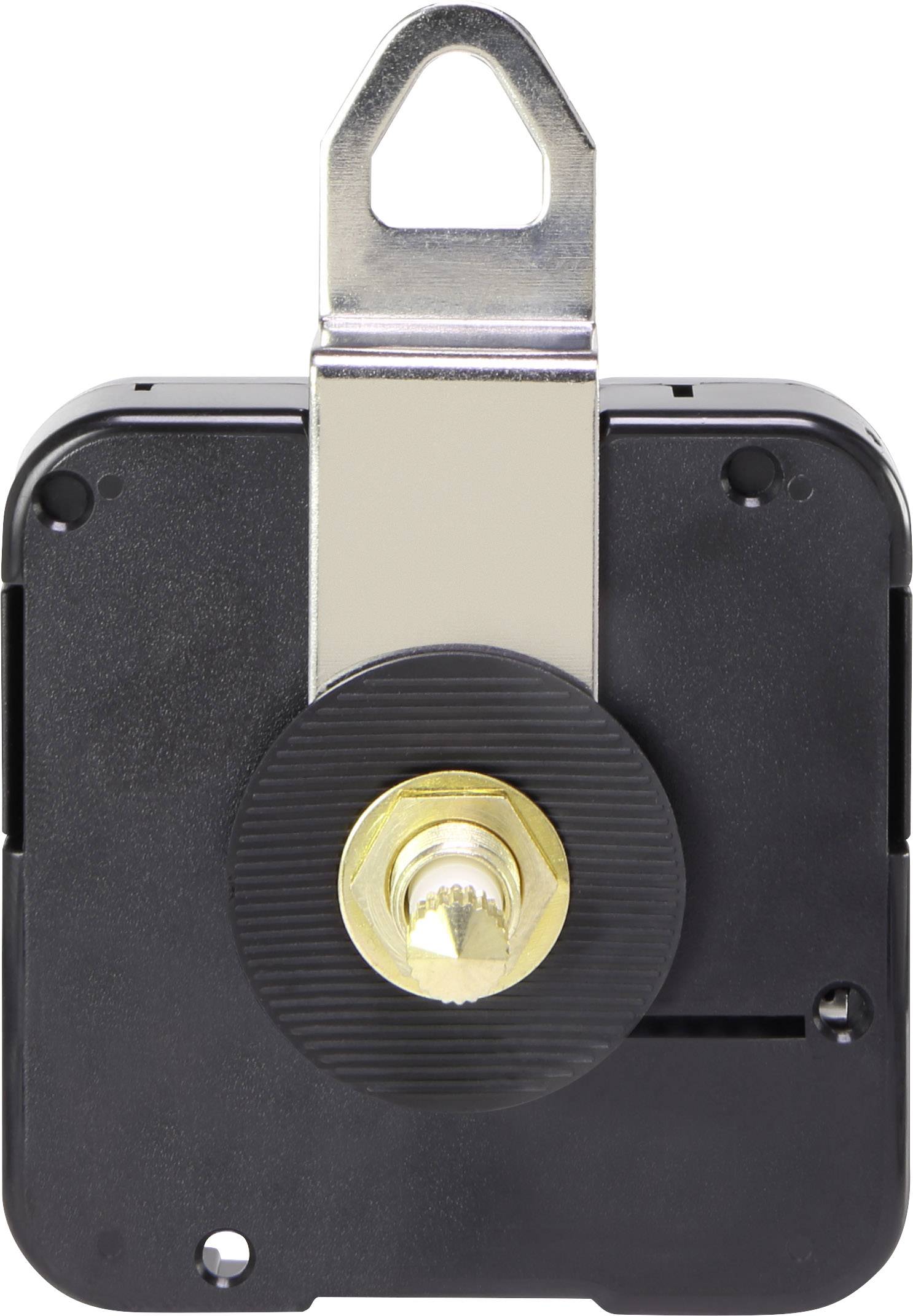 Čierne hodinkové strojčeky so zlatým skrutkovým mechanizmom a kovovýmuchytením, určené na pohon mechanických hodín.