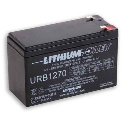Čierna lítiovo-iónová batéria s nápisom 'LITHIUM POWER' a špecifikáciami ako napätie 12V a kapacita 7,5 Ah.