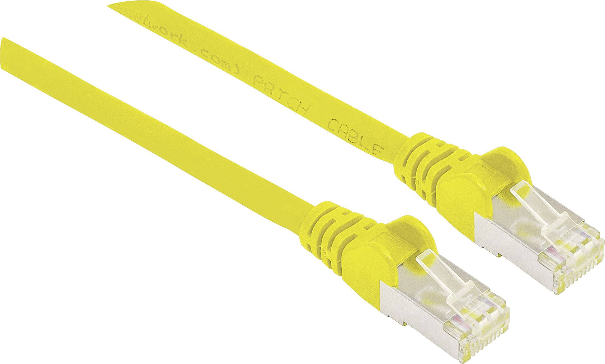Dva žlté ethernetové káble s RJ45 konektormi na bielom pozadí.
