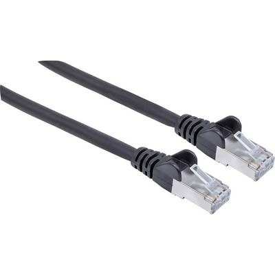 Čiernený ethernetový kábel s dvoma RJ45 konektormi na koncoch.