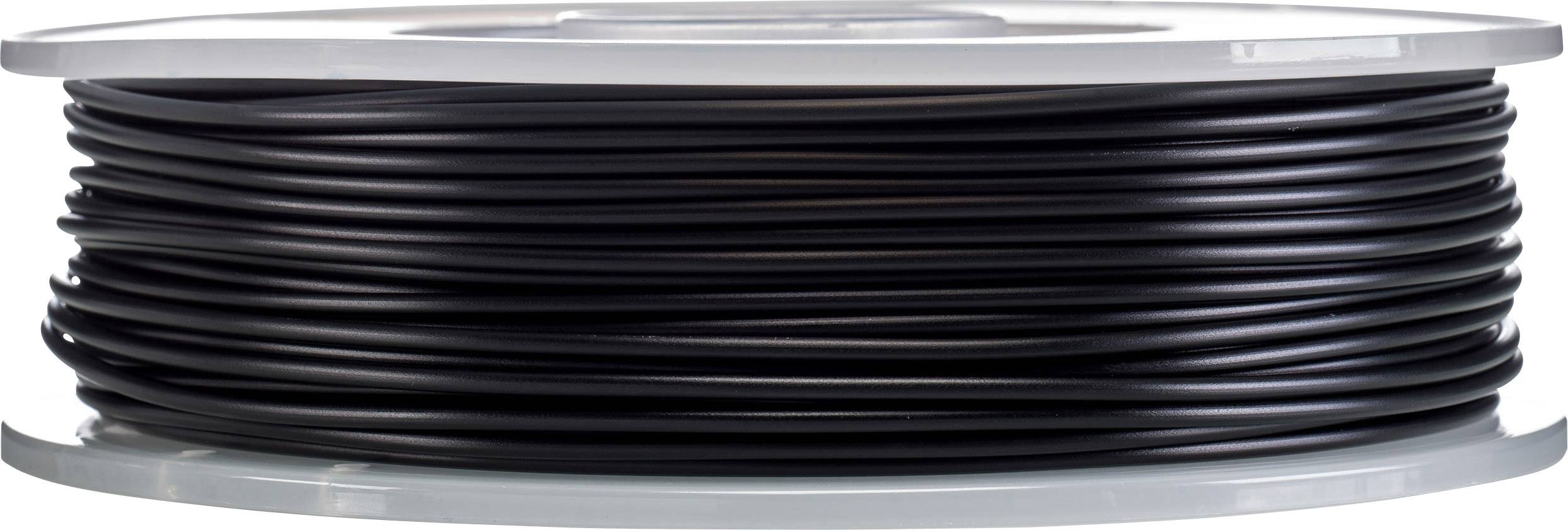 Čierne navíjané káble alebo filament na cievke, pohľad z boku, na bielom pozadí.