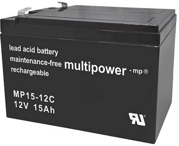 multipower PB-12-15 MP15-12C olovený akumulátor 12 V 15 Ah olovený so skleneným rúnom (š x v x h) 151 x 104.5 x 99 mm plochý konektor 6,35 mm  bezúdržbová, nebadateľné vybíjanie