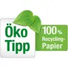 Logo Eko Tipu s dvomi zelenými listami a štítkom s nápisom '100% recyklovaný papier'.