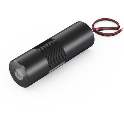 Čierna valcovitá LED baterka s dvoma vyčnievajúcimi červenými a čiernymi káblami na bielom povrchu.