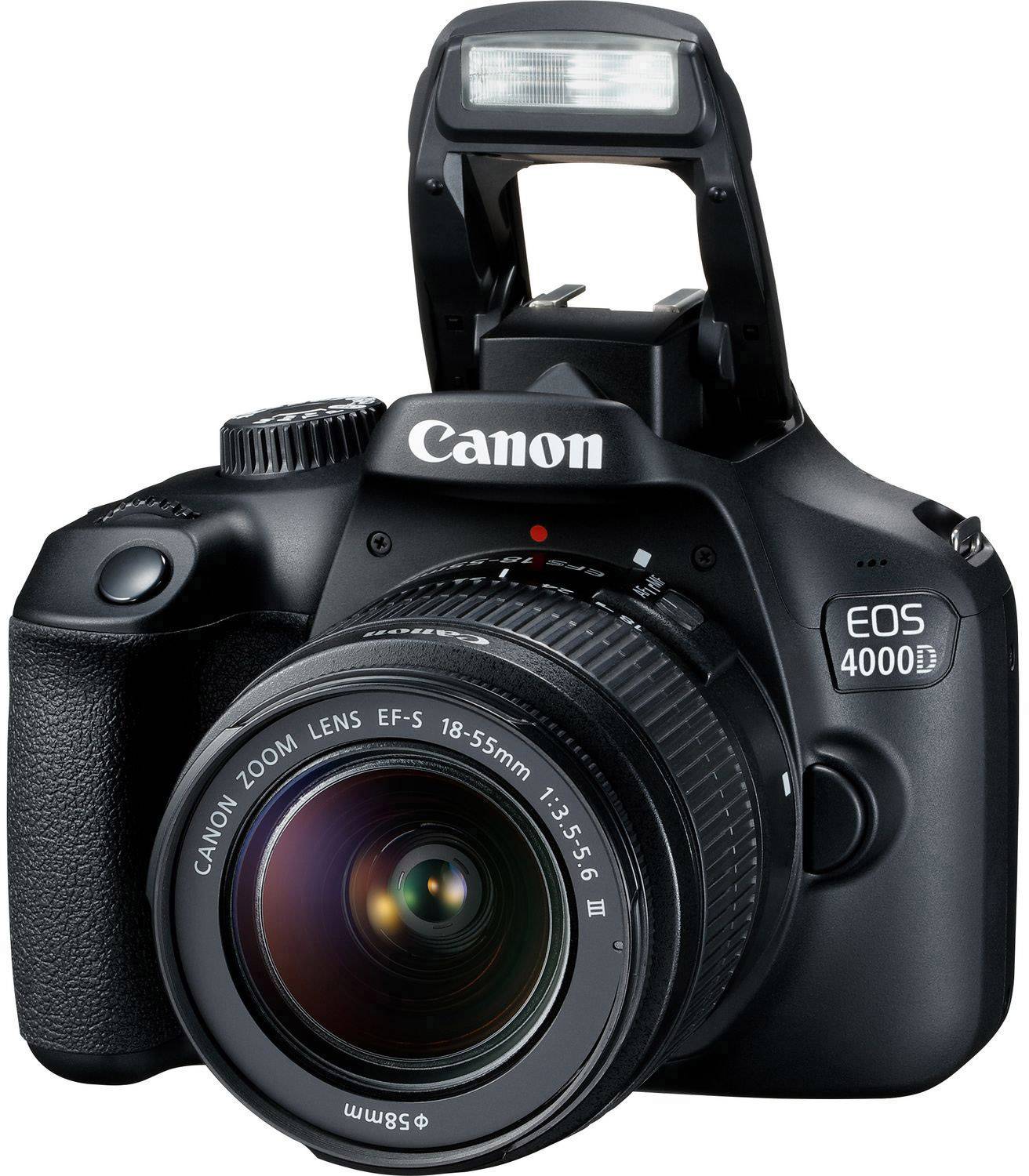 Canon EOS 4000D Kit 18-55mm III Digitale spiegelreflexcamera Incl. EF-S 18-55 mm IS II lens 18 Mpix Zwart Optische zoeker, Met ingebouwde flitser, WiFi,