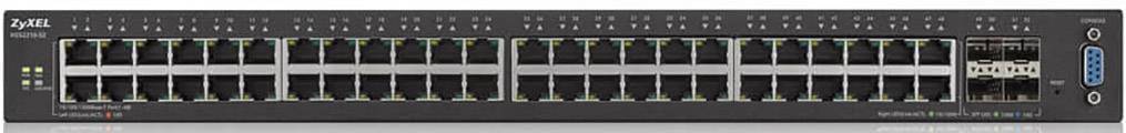 Sieťový prepínač s 48 ethernetovými portami a 4 SFP portami na prepájanie sieťových káblov v dátovom centre alebo kancelárii.