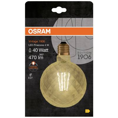 'Osram Vintage 1906 LED žiarovka, 4W, 40 W, 470 lúmenov, E27. Príjemné teplé biele svetlo. Edícia 1906, tvar šišky.'