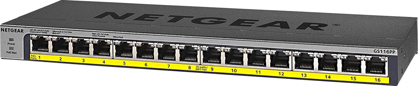 NETGEAR GS116PP Netwerk switch 16 poorten PoE-functie afbeelding