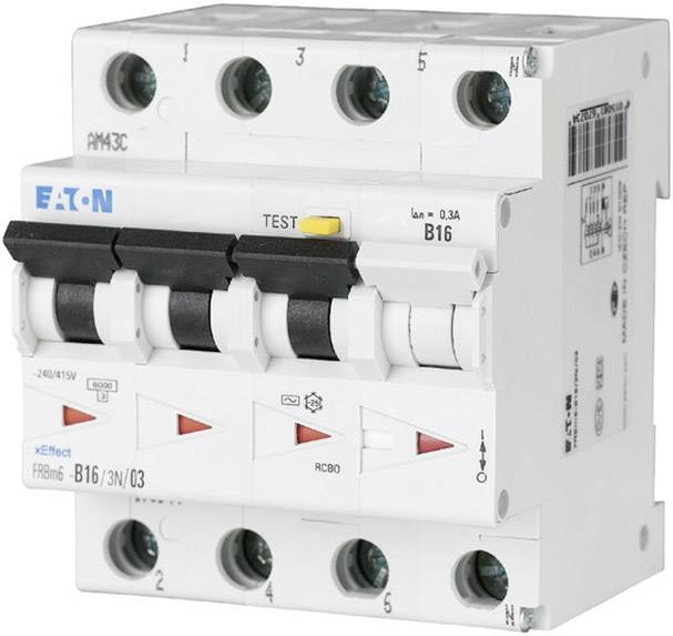 Elektrický prúdový chránič s viacerými ovládacími tlačidlami a popiskami zobrazuje technické detaily prerušenia elektrického prúdu.