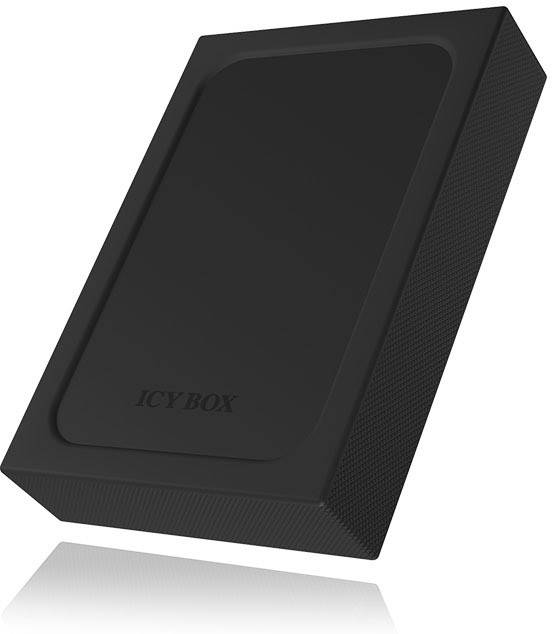 Externý čierny box na pevný disk s nápisom 'ICY BOX' na prednej strane.