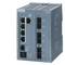 Sivý Siemens Scalance X308 ethernetový switch s viacerými sieťovými portami. Používa sa v priemyselných sieťach.