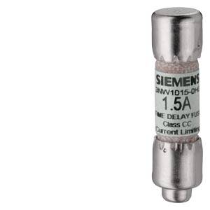 Poistka Siemens, 1,5A, s nápisom 'TIME DELAY FUSE'. Valcovitý tvar, striebornej farby.