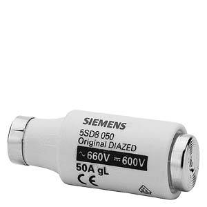 Cylindrický poistkový prvok od Siemens s nápisom '5SD8 050'. Napätie: 660V, prúd: 50A.