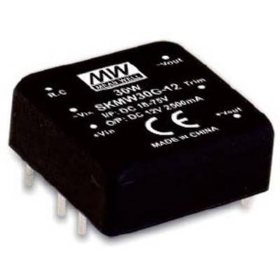 Čierna elektrická súčiastka s nápisom '30W, SKMW30G-12, DC vstup 18-75V, výstup 12V 2500mA, CE značka, Vyrobené v Číne'.