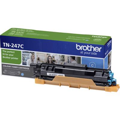 Tonerová kazeta TN-247C od Brother pred modrou škatuľou s nápisom 'Dokonalý výber pre váš tlačiareň Brother'.