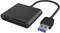 Externá čítačka kariet 'ICY BOX' s USB 3.0 pripojením. Podporuje CF, SD a Micro SD karty. Čierny, štvorcový dizajn.