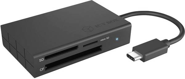 ICY BOX IB-CR401-C3, Type-C® USB 3.0 Kartenleser (CF, SD 4.0, micro SD 4.0), UHS-II, mit externá čítačka pamäťových kariet / hub USB-C® čierna