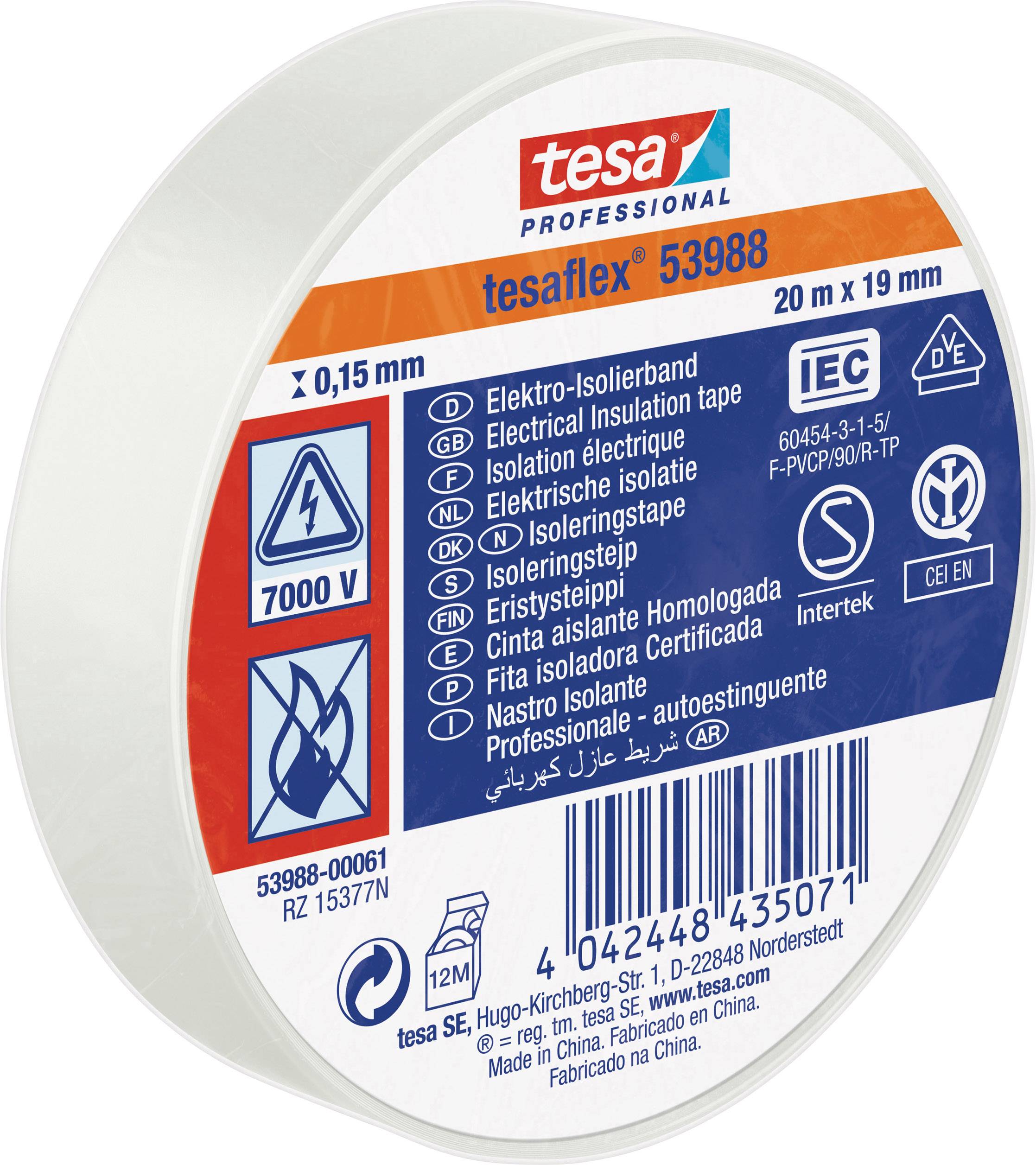 Tesa 53988-00061-00 Isolatietape Tesa Professional Wit (l X B) 20 M X 19 Mm 1 Stuk(s)