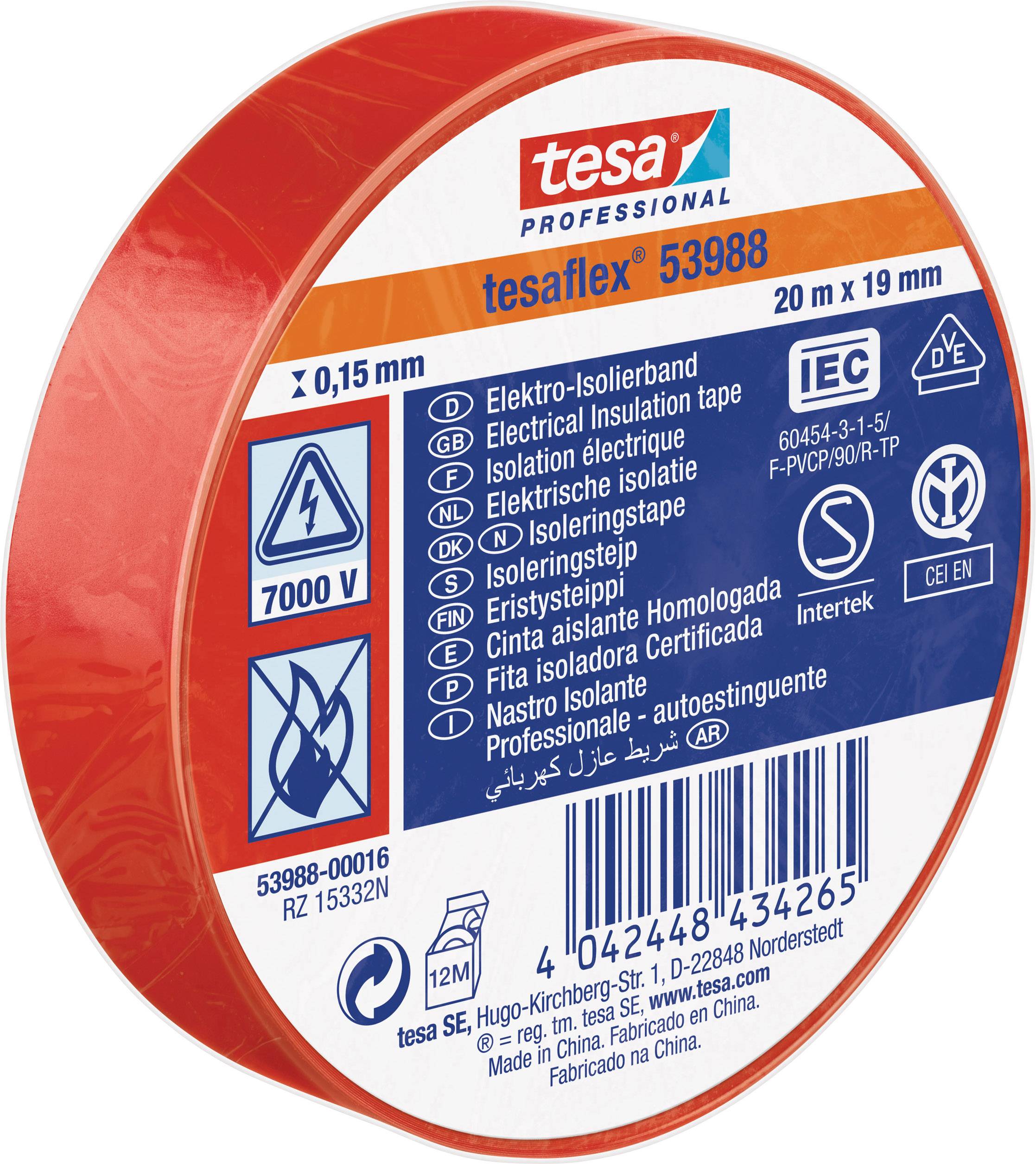 Tesa 53988-00016-00 Isolatietape Tesa Professional Rood (l X B) 20 M X 19 Mm 1 Stuk(s)