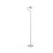 Stojacia lampa s minimalistickým dizajnom, strieborný rám, okrúhla základňa.