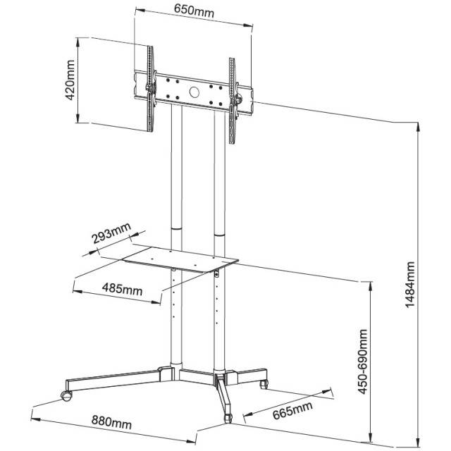 TECHly ICA-TR6 TV kolieskový vozík sklápajúci, 76,2 cm (30") - 165,1 cm (65"), ICA-TR6-2