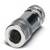Valcový kovový konektor so závitom a viacerými kolíkmi na jednom konci, používaný pre priemyselné elektrické pripojenia.