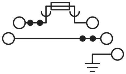 Spínací symbol pre elektrický obvod s rezistorom a uzemnením, zobrazuje prepojenia medzi komponentmi.