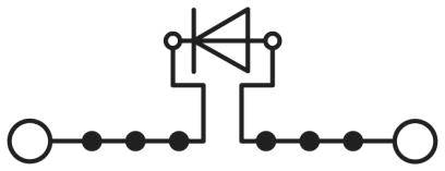 Elektronický spínací symbol usmerňovača s kruhovými a trojuholníkovými symbolmi, ktoré znázorňujú smer prúdenia, na vodivej plošnej doske.